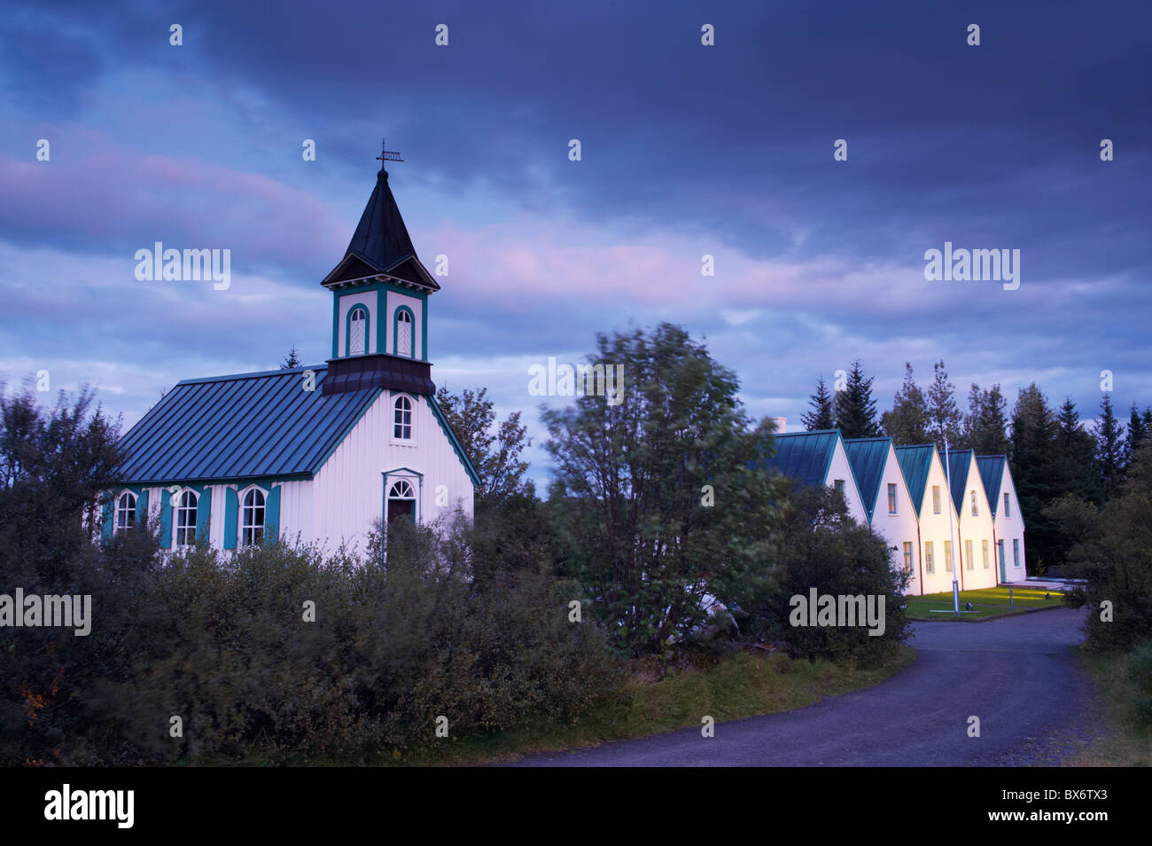 Thingvellir chiesa nazionale e Thingvallabaer, Sito Patrimonio Mondiale dell'UNESCO, a sud-ovest di Islanda Islanda Foto Stock