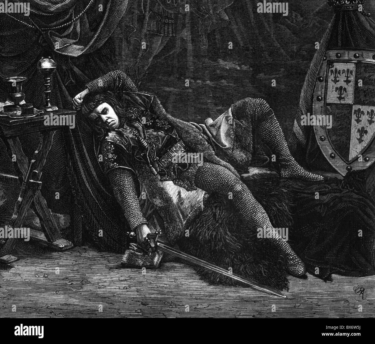 teatro / teatro, recita 'Richard III' di William Shakespeare, Lewinsky come Richard, incisione in legno, fine del 19 ° secolo, diritti aggiuntivi-clearences-non disponibile Foto Stock