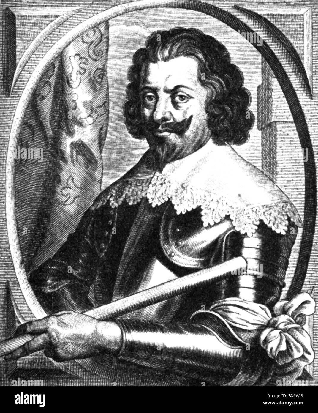 Werth, Johann von, circa 1595 - 16.9.1652, generale imperiale, a mezza lunghezza e incisione su rame di Pieter de Jode, 17. Jahrhundert, , artista del diritto d'autore non deve essere cancellata Foto Stock