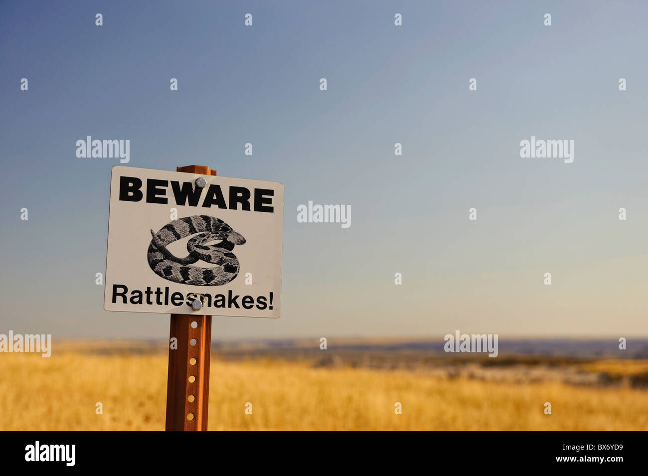 Rattlesnake segno, Parco nazionale Badlands, Dakota del Sud, STATI UNITI D'AMERICA Foto Stock