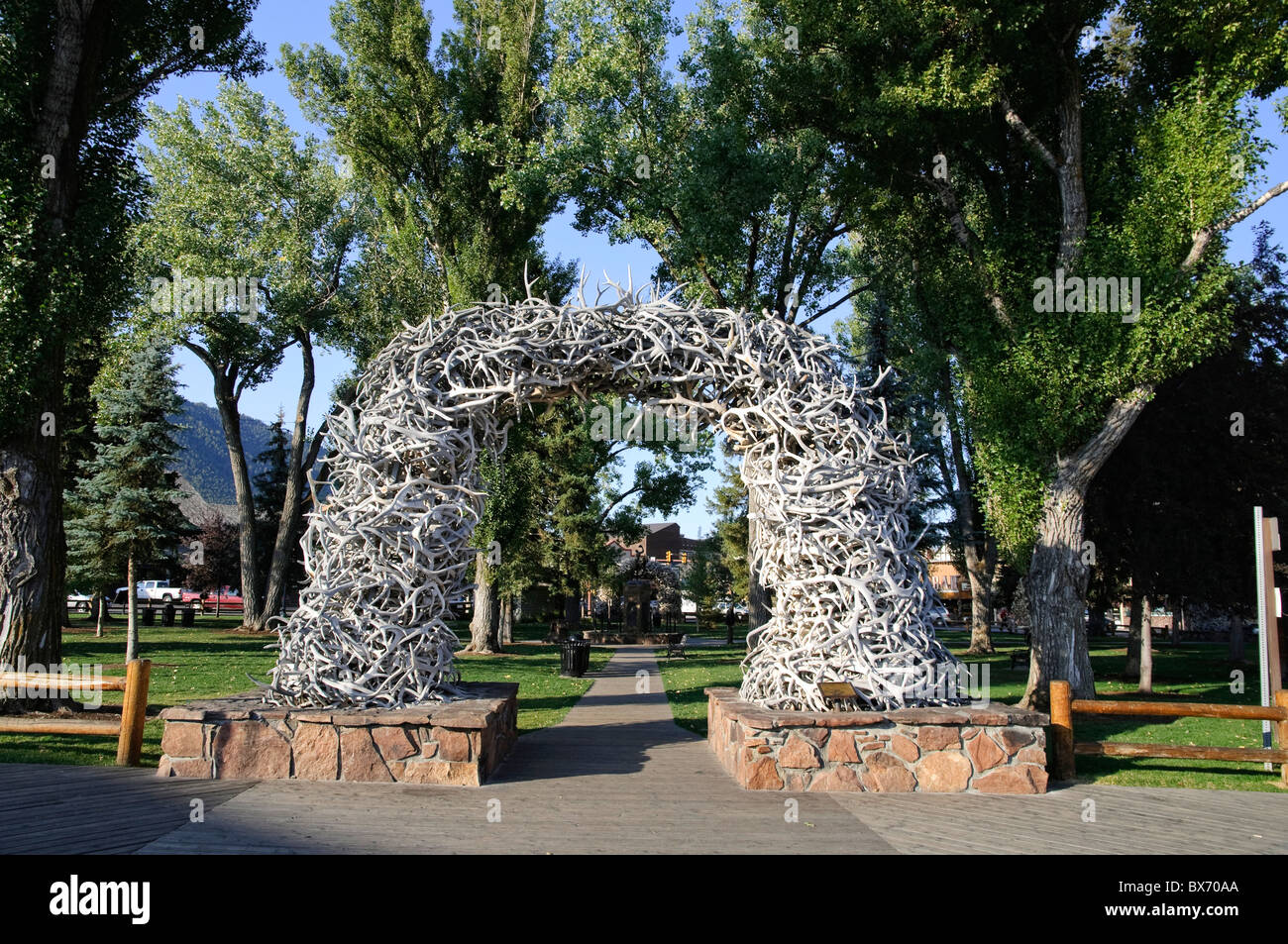 Di corna di alce Arch, Town Square, Jackson Hole, Wyoming USA Foto Stock