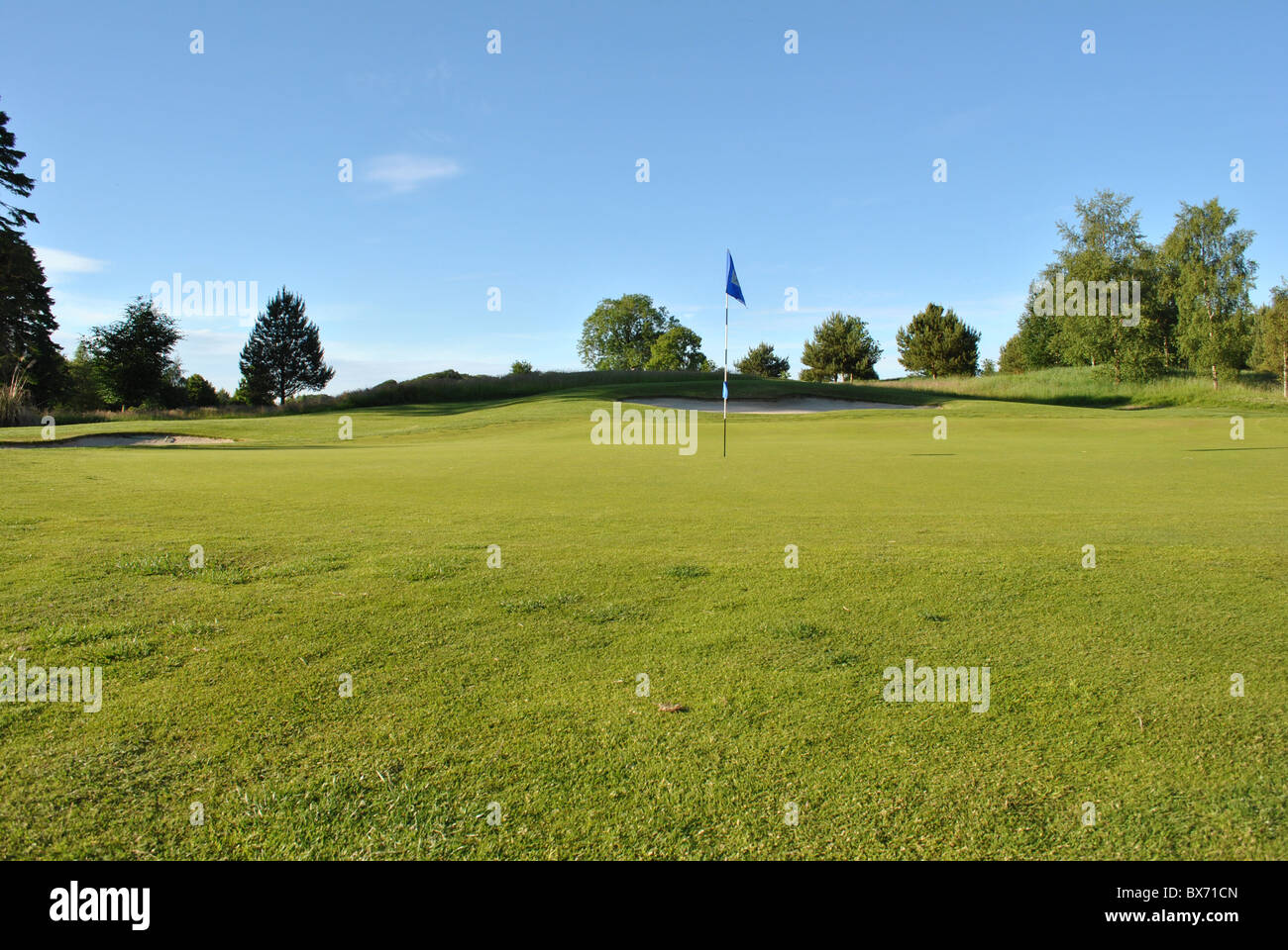 Bandiera blu su un campo da golf Foto Stock