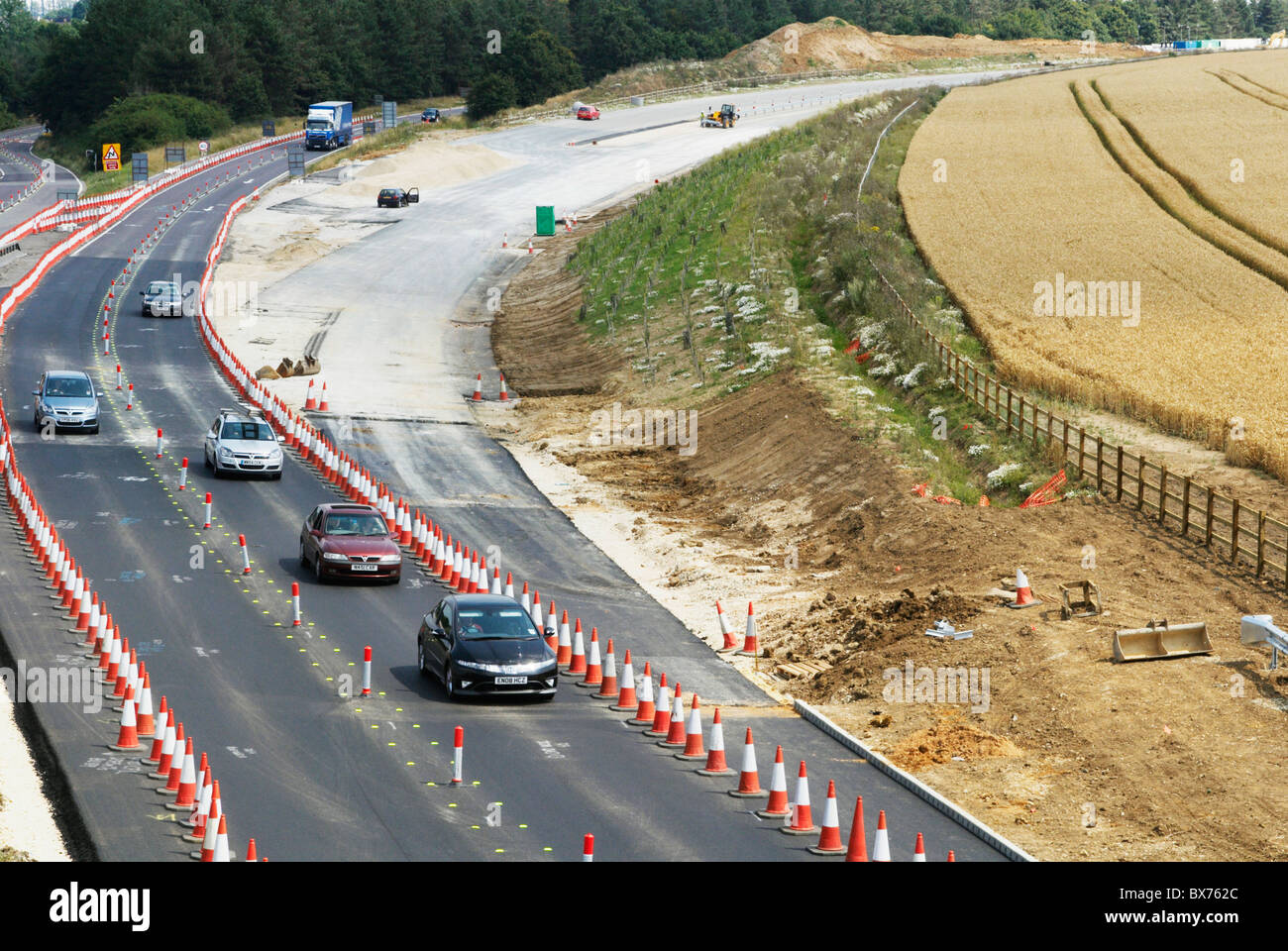 Strada di opere di miglioramento sulla A14 a Stowmarket Suffolk REGNO UNITO Foto Stock