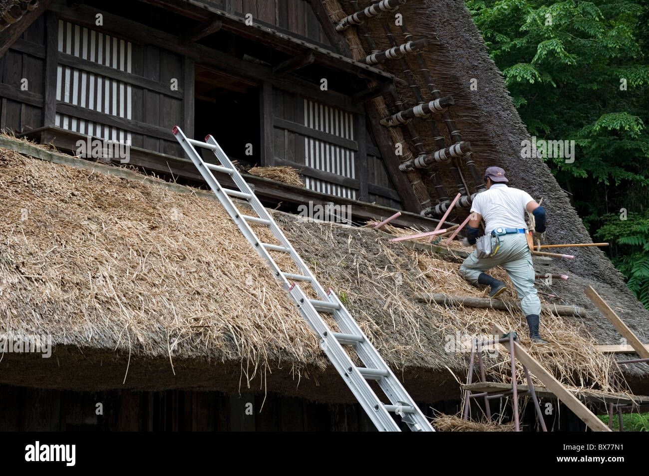 Villaggio Residence tetto lattoneria presso Nihon Minkaen (open-air Folk House Museum) in Kawasaki, Giappone, Asia Foto Stock