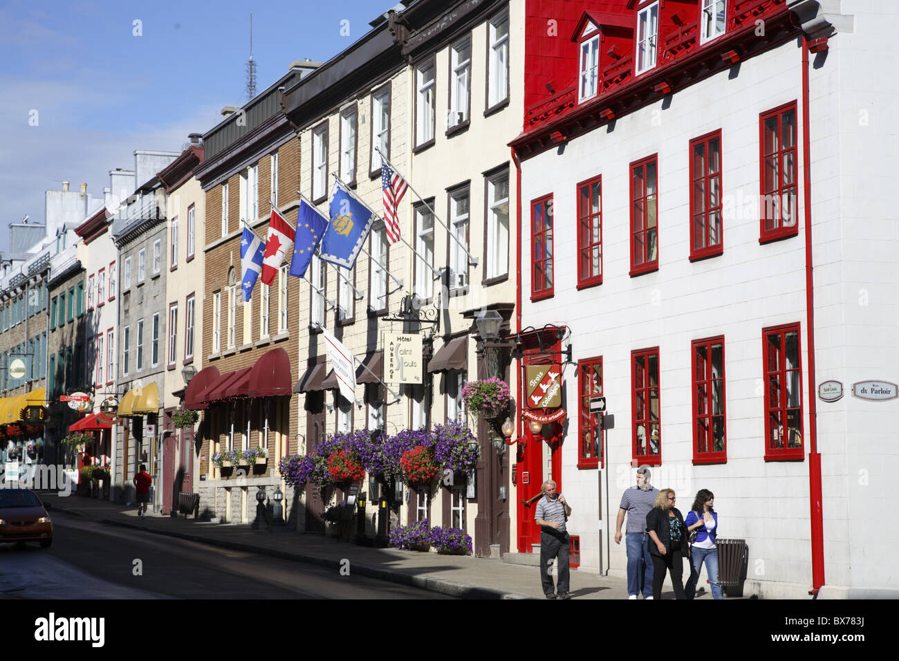 Un colorato street nella città di Québec, Quebec, Canada, America del Nord Foto Stock