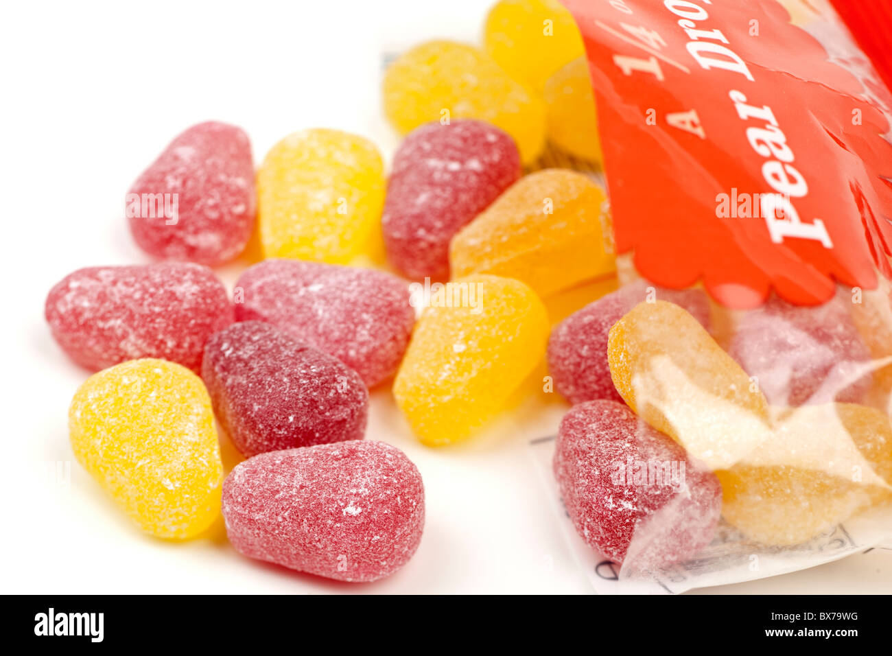 Un sacchetto da un quarto di chili di dolci a goccia di pera Foto Stock