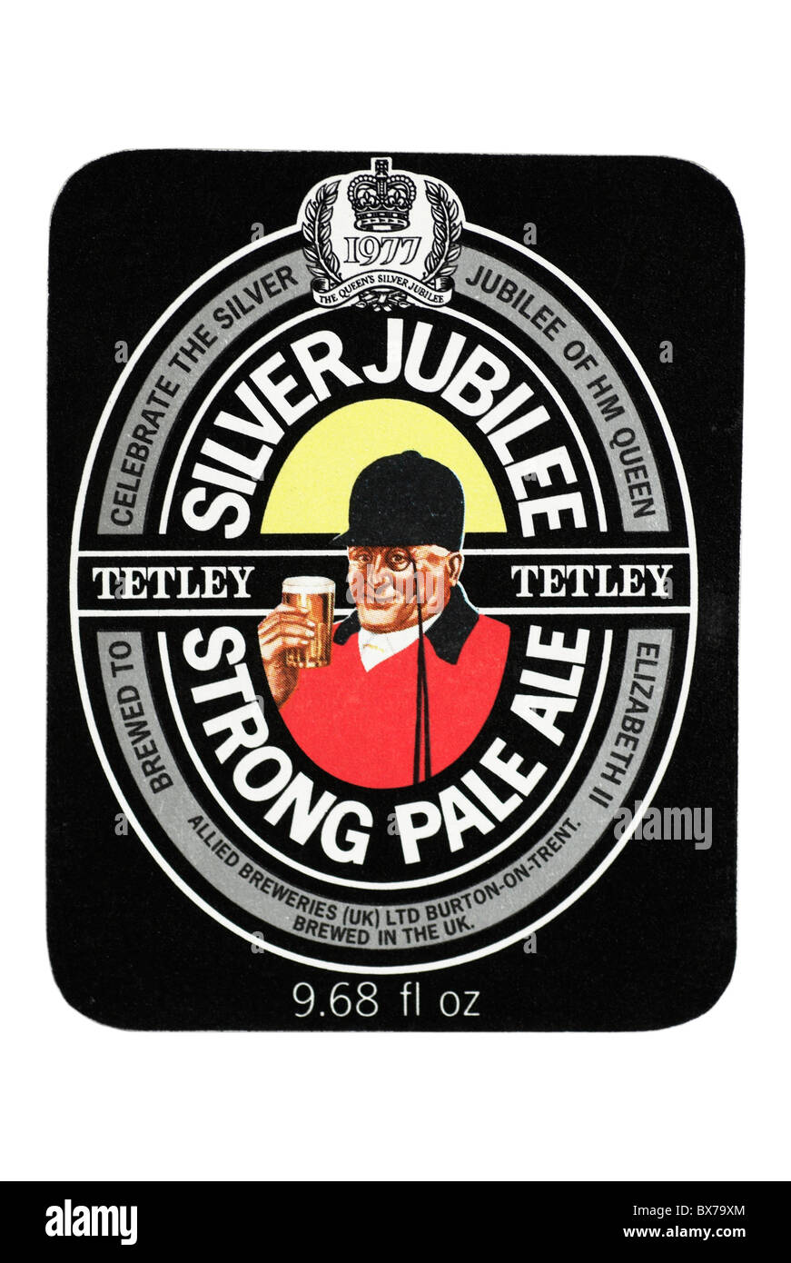 Tetley Silver Jubilee Strong Pale Ale Etichetta flacone - 1977. Foto Stock