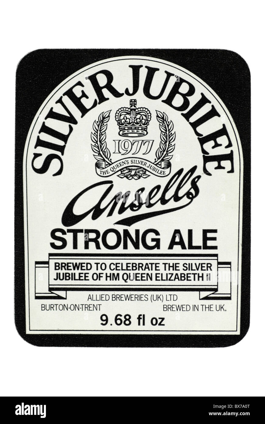 Ansells Silver Jubilee Strong Ale Etichetta flacone - 1977. Foto Stock