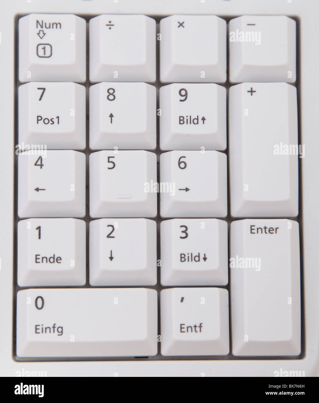 Vista ingrandita della tastiera standard di un computer Foto Stock
