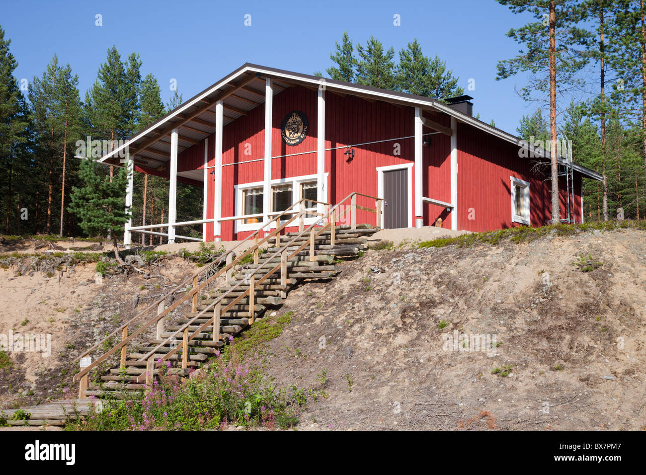 Onkilampi ski Lodge in estate. In inverno serve sciatori, Finlandia Foto Stock