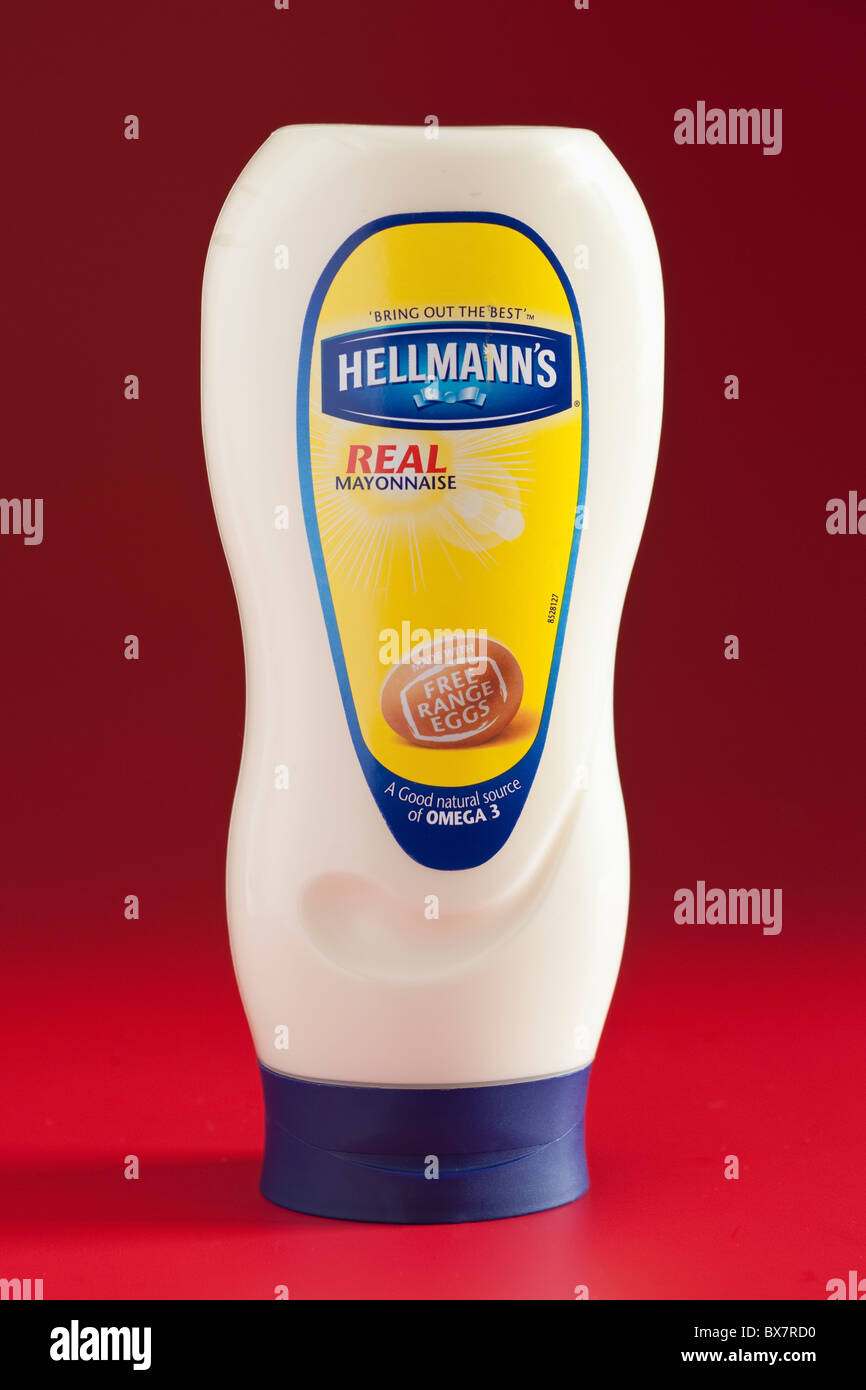 Flip Top contenitore di plastica di Hellmann e reali di maionese Foto Stock