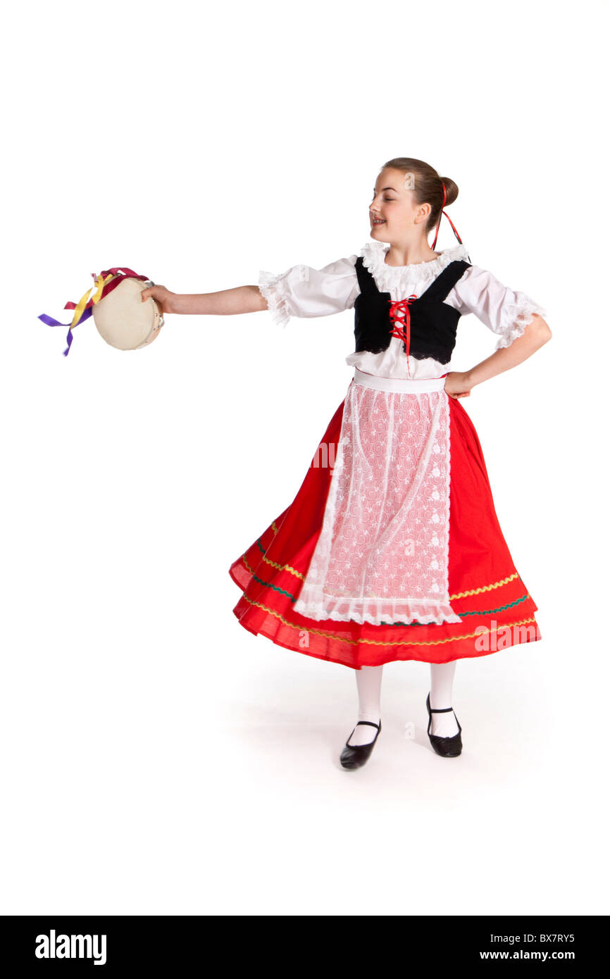 Studio shot della giovane ragazza in colorate nazionale italiano di ballo folk costume Foto Stock