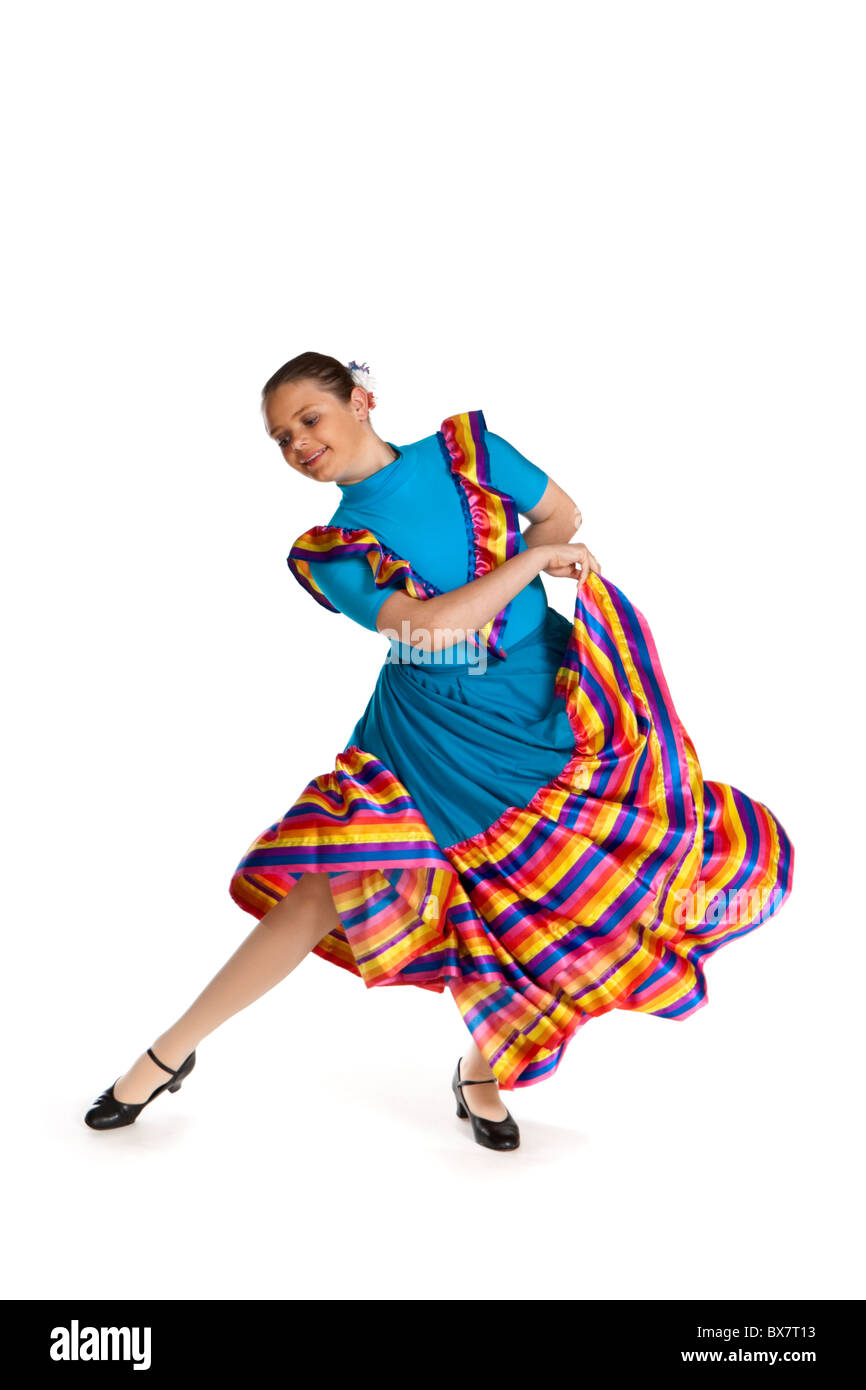 Giovane ragazza in un messicano tradizionale danza nazionale costume Foto Stock