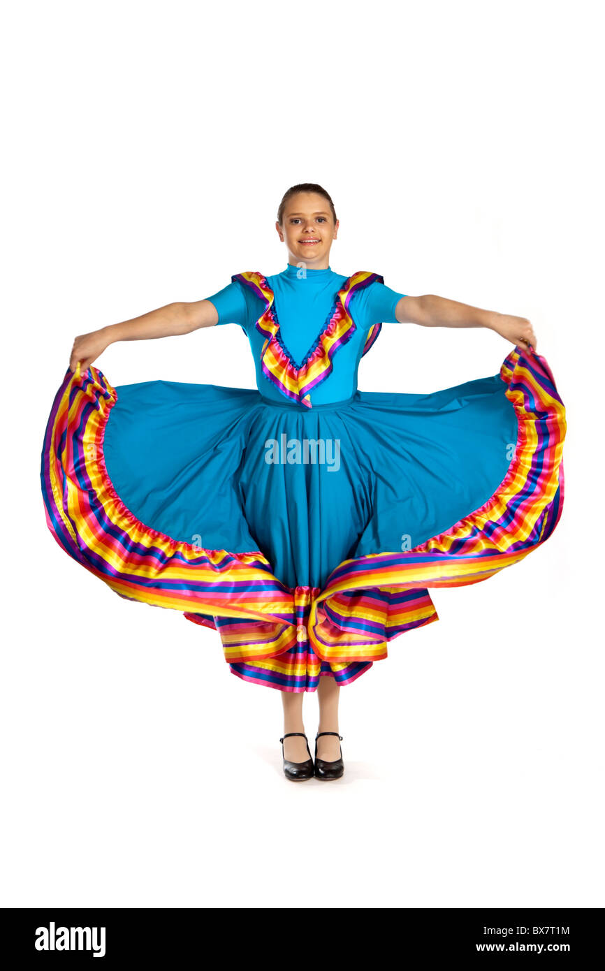 Giovane ragazza in un messicano tradizionale danza nazionale costume Foto Stock