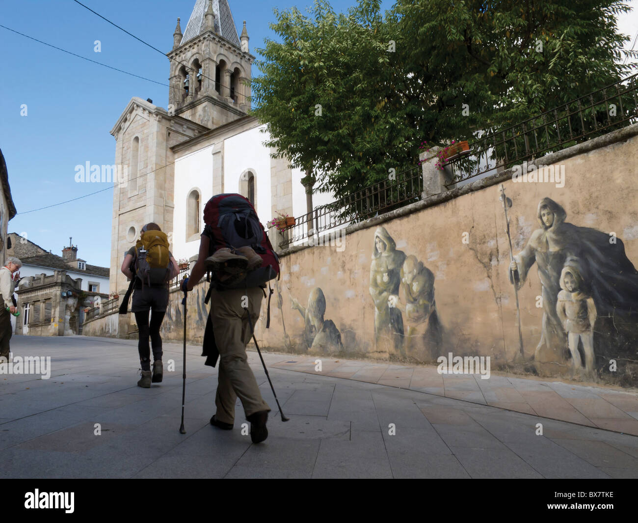 Camino pellegrini in Sarria, Spagna Foto Stock