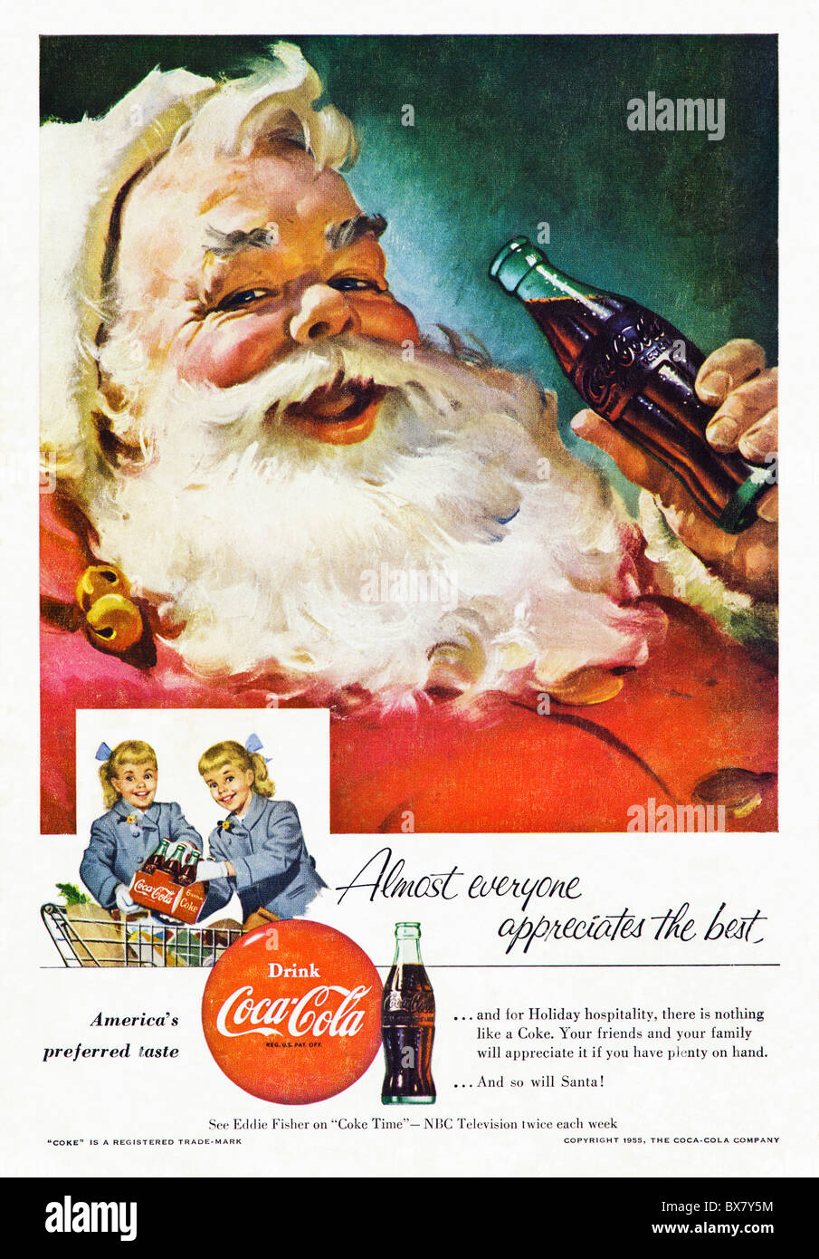 Classic Coca Cola annuncio nella rivista americana con Illustrazione a colori di Santa Babbo Natale datato dicembre 1955 Foto Stock