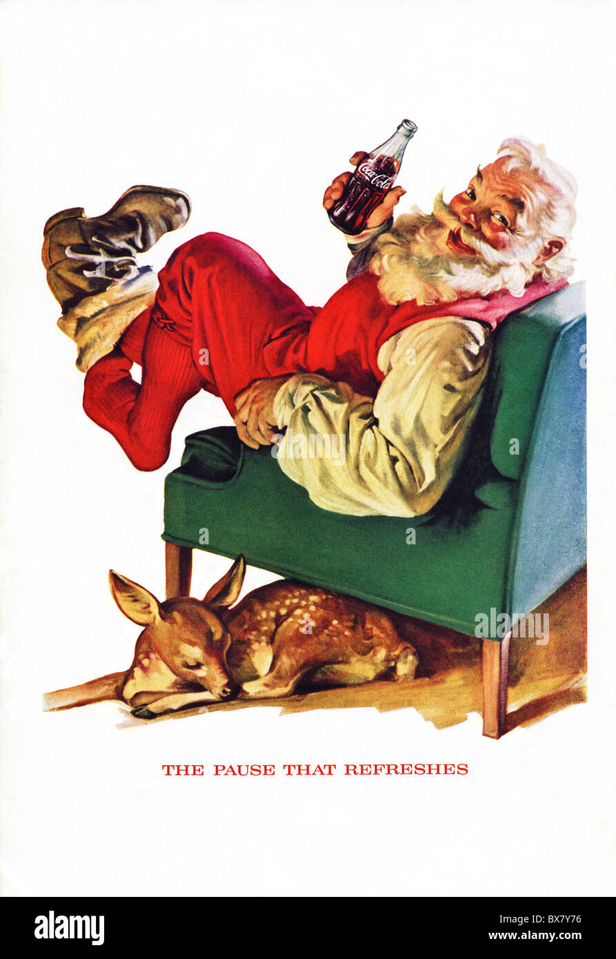 Classic Coca Cola annuncio nella rivista americana con Illustrazione a colori di Santa Babbo Natale datato dicembre1958 Foto Stock