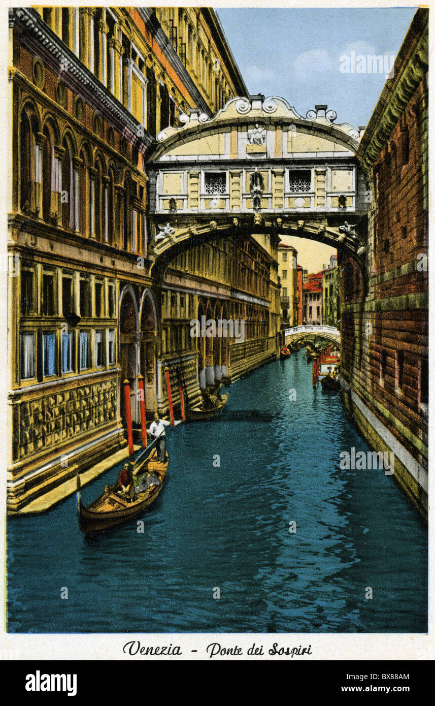 Geografia / viaggio, Italia, Venezia, ponti, Ponte dei Sospiri, costruito 1600 - 1603, fotografia colorata, circa 1930, diritti aggiuntivi-clearences-non disponibile Foto Stock