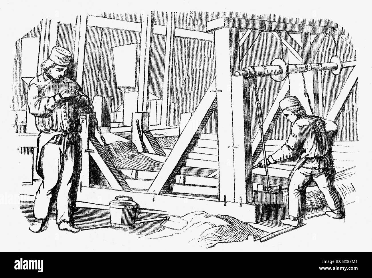 Mining, ore, push cooker, incisione del legno, 'Libro delle invenzioni', pubblicato da otto Spamer, Lipsia, 1872, Additional-Rights-Clearences-Not Available Foto Stock