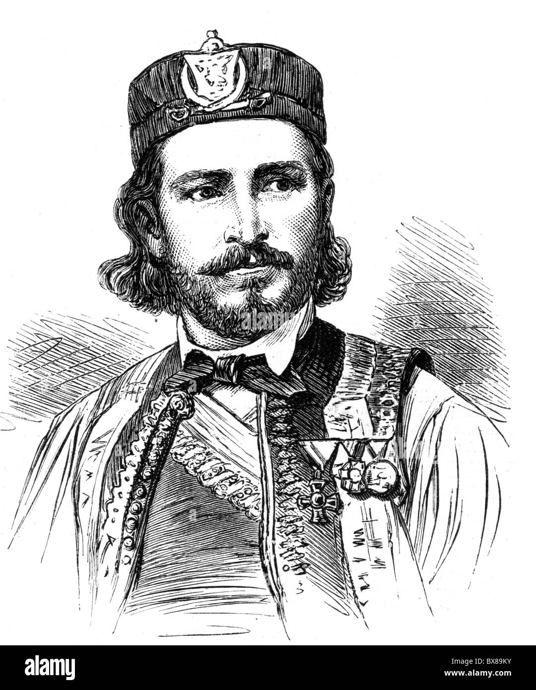 Dushchich, Archimandrite, capo militare serbo, ritratto, incisione in legno, fine 19th secolo, Foto Stock