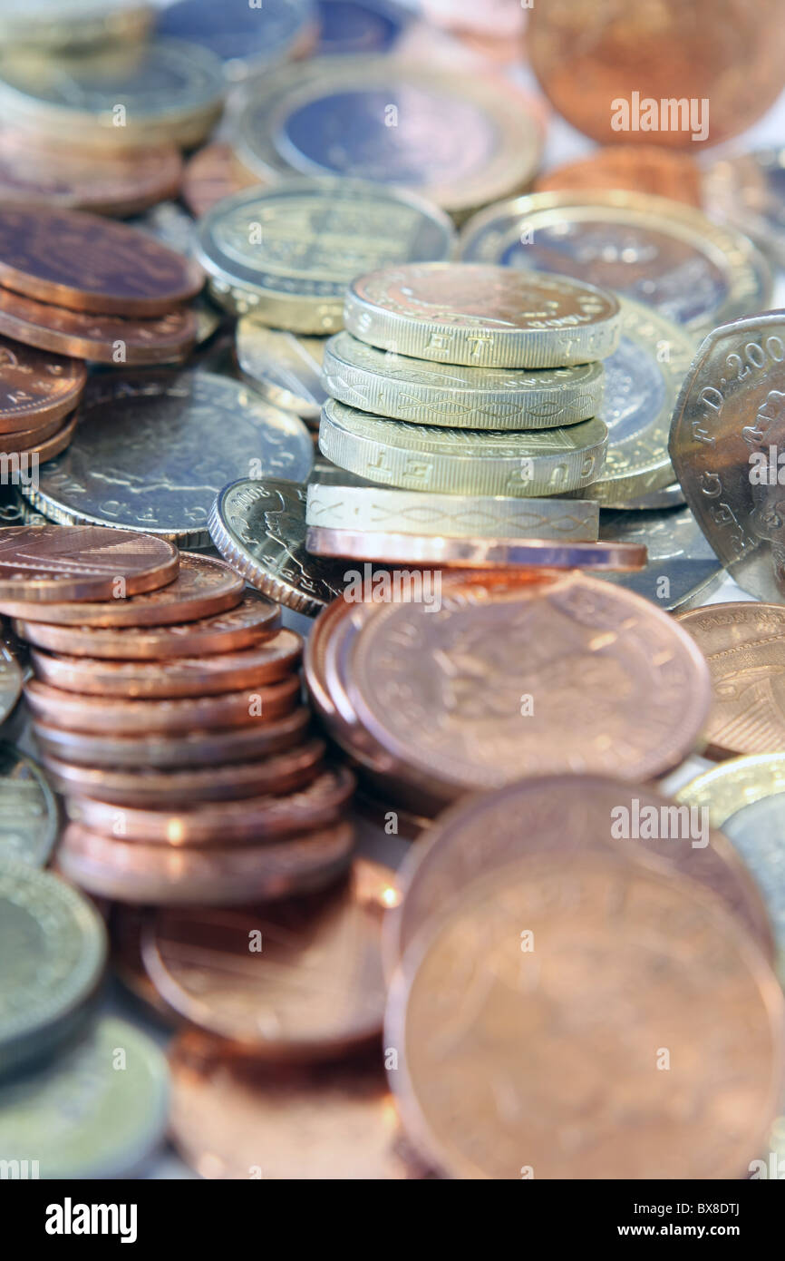 Una ridda di sterling monete Foto Stock