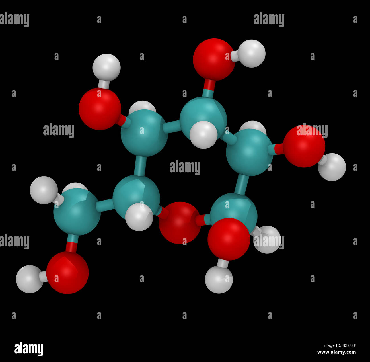 3D e a sfera Stick modello della molecola di glucosio Foto Stock
