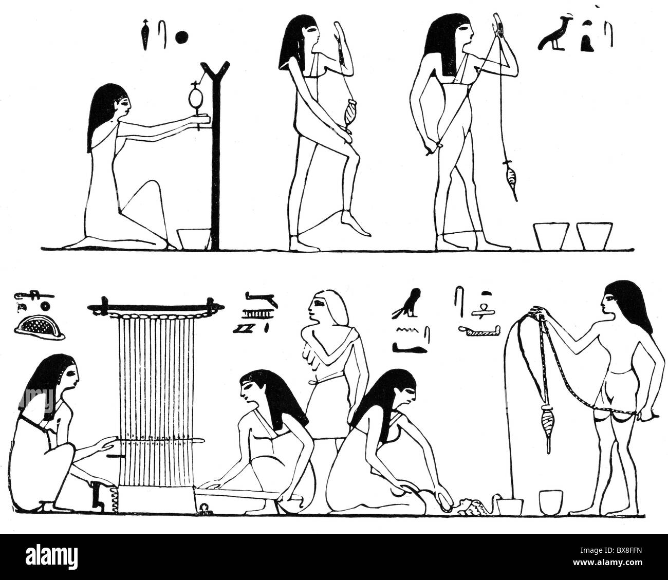 Industria, tessile, tessitura mulino in Egitto Acient, pittura mallattura, XII dinastia, circa 1994 - 1805 a.C., incisione del legno, 'Troy' di Heinrich Schliemann, 1883, , diritti aggiuntivi-clearences-not available Foto Stock