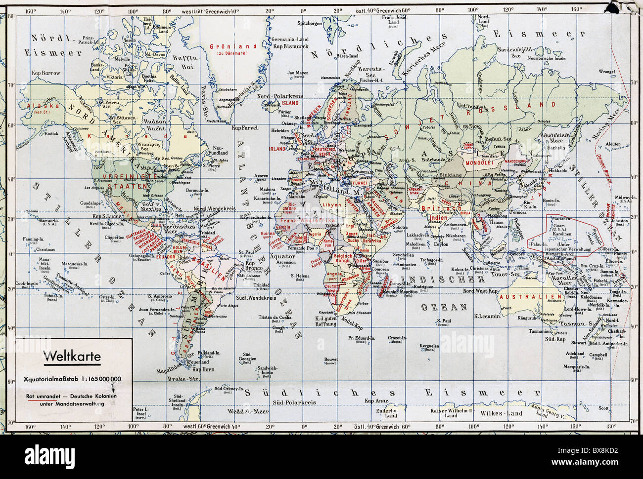 Cartografia, mappe del mondo, mappa del mondo, stampato in Germania, circa 1942, diritti aggiuntivi-clearences-non disponibile Foto Stock