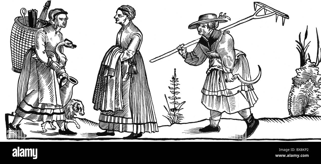 Persone, professioni, cameriera, lamenta di tre sirene circa il loro servizio, taglio di legno, foglio di Anthony Formschneider, Augburg, circa 1540, diritti aggiuntivi-clearences-non disponibile Foto Stock