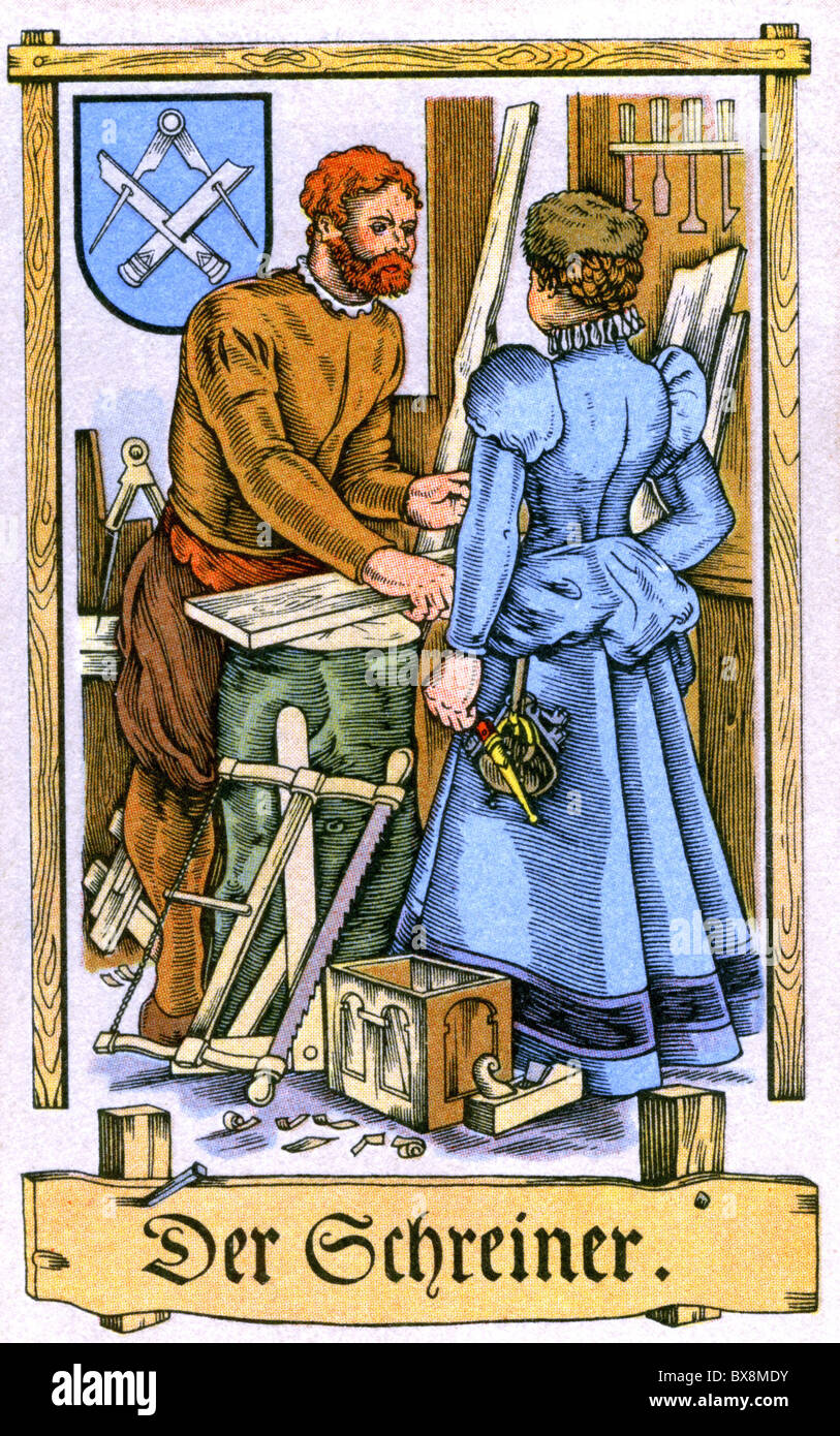 Persone, professioni, falegname, circa 1575, stampa a colori, carta di sigarette, Tengelmann, Muehlheim/Ruhr, 1934, , diritti-aggiuntivi-clearences-non disponibile Foto Stock