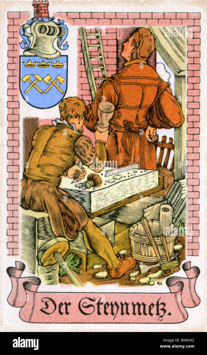 Persone, professioni, stonemason, circa 1575, stampa a colori, carta per sigarette, Tengelmann, Muehlheim/Ruhr, 1934, diritti-aggiuntivi-clearences-non disponibile Foto Stock