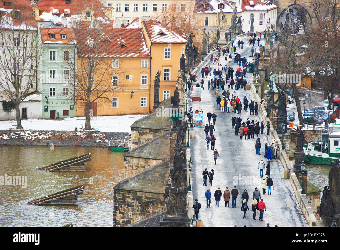 Il Castello di Praga, il Ponte Carlo, il fiume Vltava, Repubblica Ceca Foto Stock