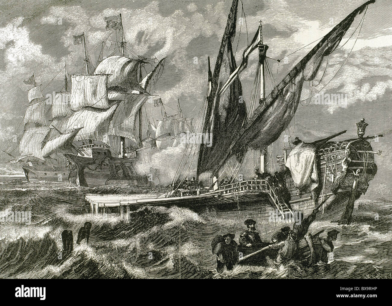 Hanseatic Marine (quattordicesimo e quindicesimo secolo). Incisione di attacco a croce (1882). Pubblicato in "Germania". Foto Stock
