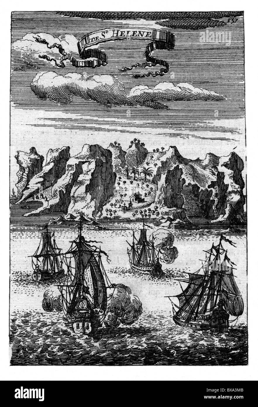 Sant'Elena (incisione di Alain Manesson Mallet, 1719) Foto Stock