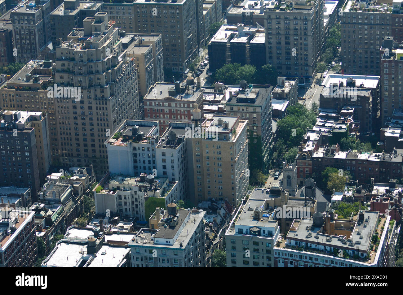 Vista aerea di Upper West Side durante l'ondata di caldo in estate calda, Manhattan, New York City, Stati Uniti d'America Foto Stock