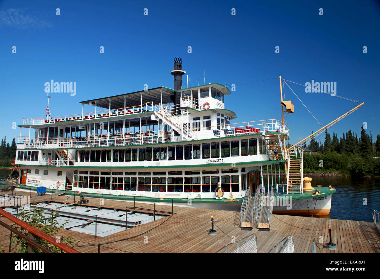 Scoperta di pedalò, steamboat ormeggiato sul fiume Chena in Alaska. Foto Stock