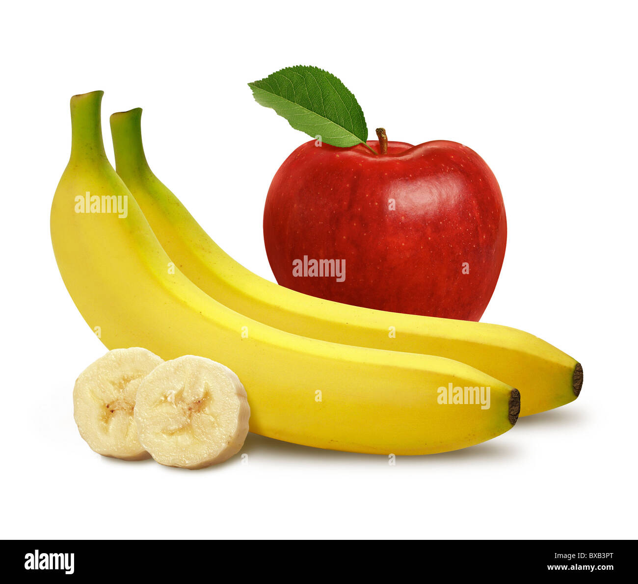 Apple & banane isolato su uno sfondo bianco Foto Stock