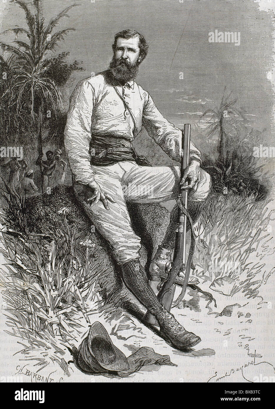 Cameron, Verney Lovett (1844-1894). Viaggiatori inglesi e explorer. Incisione di Barbant. Foto Stock