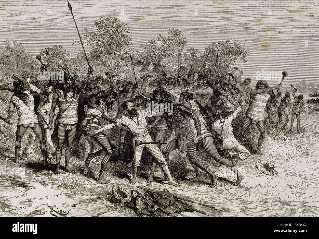 CREVAUX, Jules Nicholas (Lorquin, 1847-El Chaco, 1882). Medico francese e di explorer. Uccisioni di Crevaux per la spedizione. Foto Stock