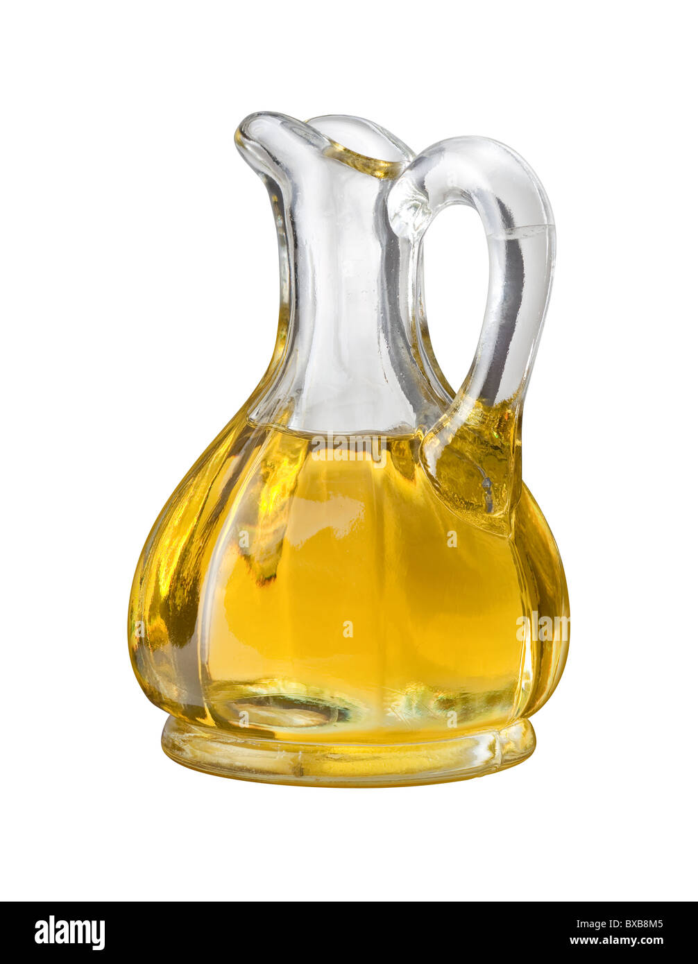 Olio di oliva ampolla isolato su uno sfondo bianco Foto Stock