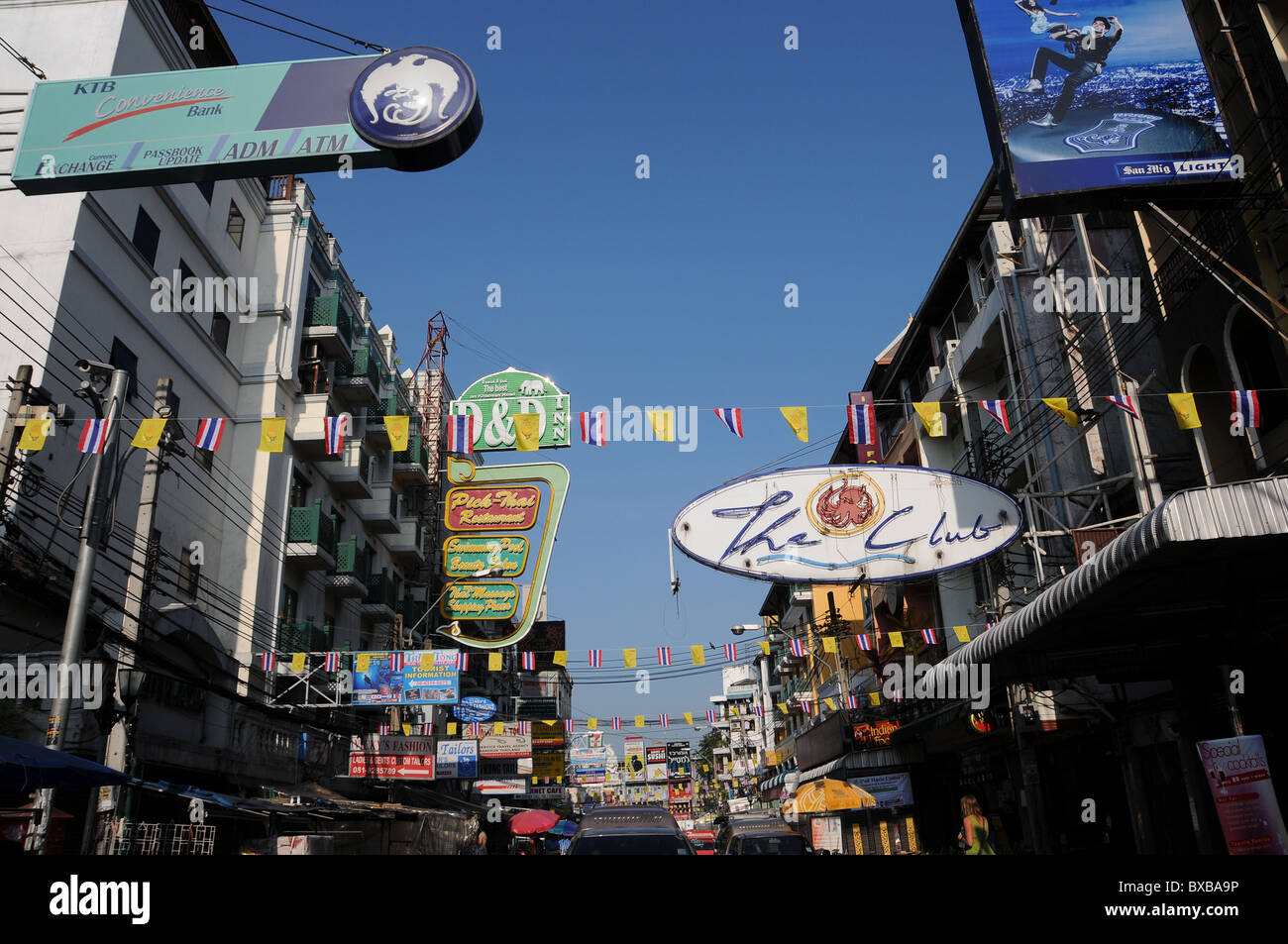 I cartelloni in Khaosan Road Foto Stock