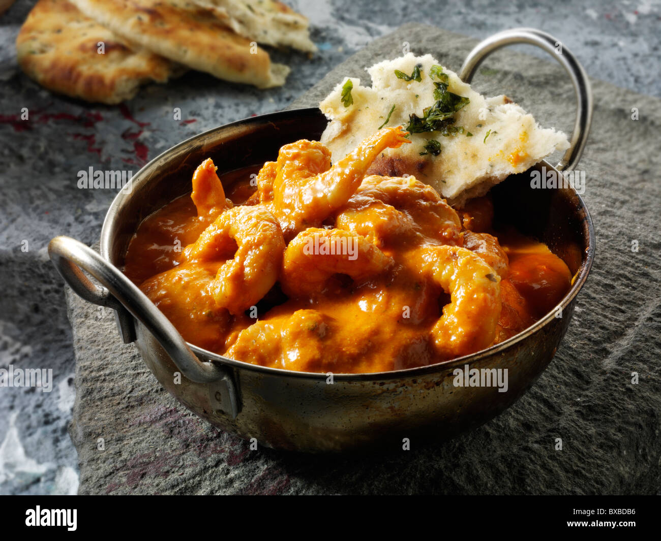 Gamberi curry Makhani & Riso, cibo indiano ricetta immagini, foto e immagini Foto Stock