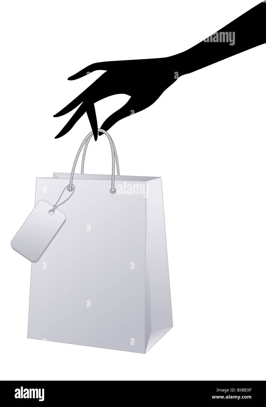 Femmina di mano azienda shopping bag, vettore Foto Stock