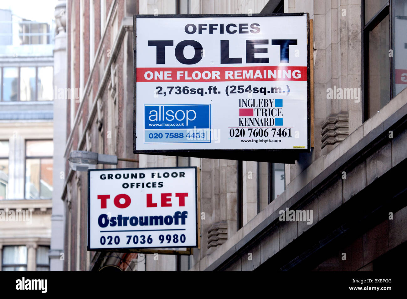 Segno, affitto uffici, nel quartiere finanziario di Londra, Inghilterra, Regno Unito, Europa Foto Stock
