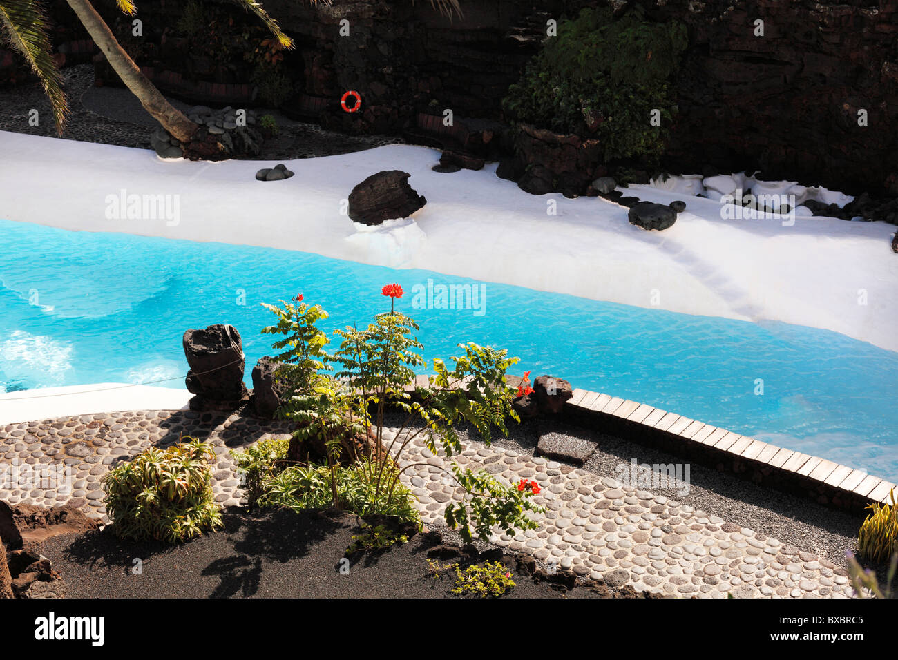 Piscina, Jameos del Agua, progettato da César Manrique, Lanzarote, Isole Canarie, Spagna, Europa Foto Stock