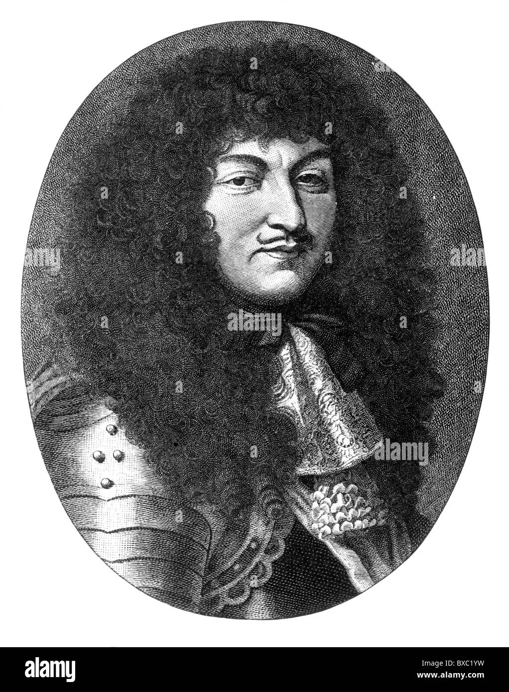 Ritratto il re Luigi XIV di Francia circa 1670; Bianco e Nero illustrazione; Foto Stock