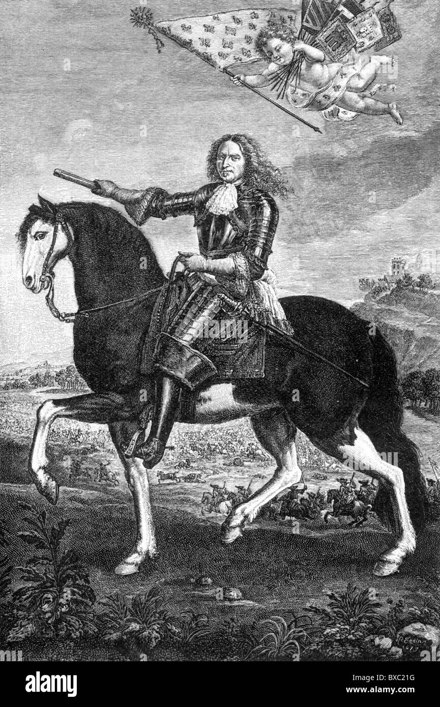 Henri de la Tour d'Auvergne, Vicomte de Turenne, il Maresciallo Generale di Francia; Bianco e Nero illustrazione; Foto Stock