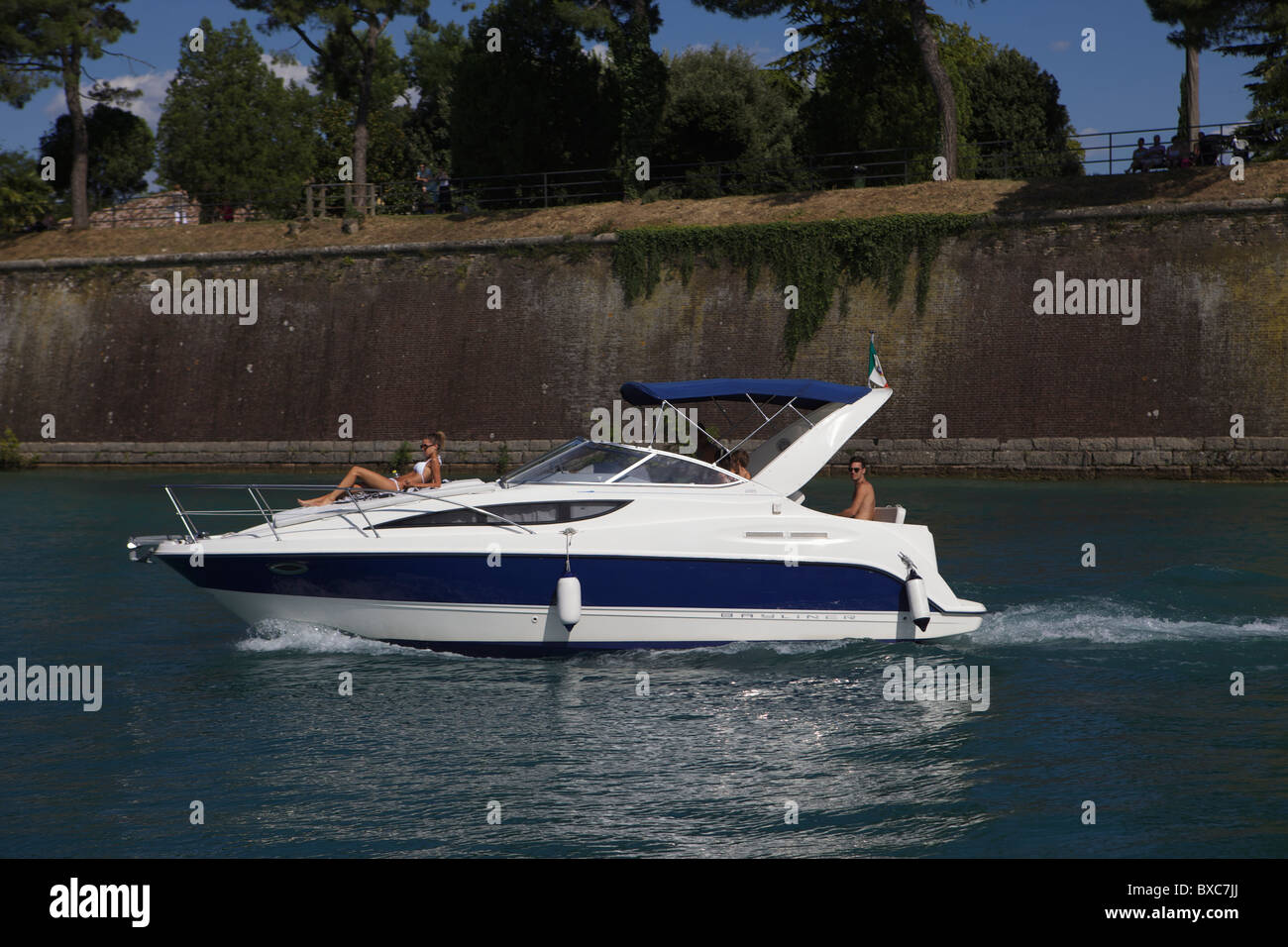 Speedboat Pescheira de Garda Lago di Garda Italia Foto Stock