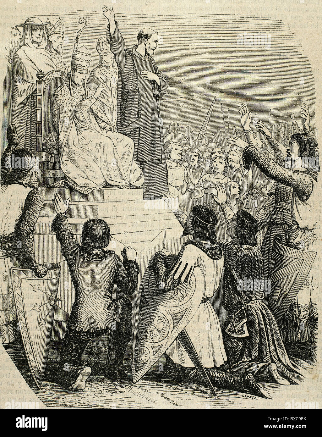 Pietro eremita (1050-1115). Sacerdote di Amiens. La predicazione della prima crociata (1095) da Peter l eremita e papa Urbano II. Foto Stock