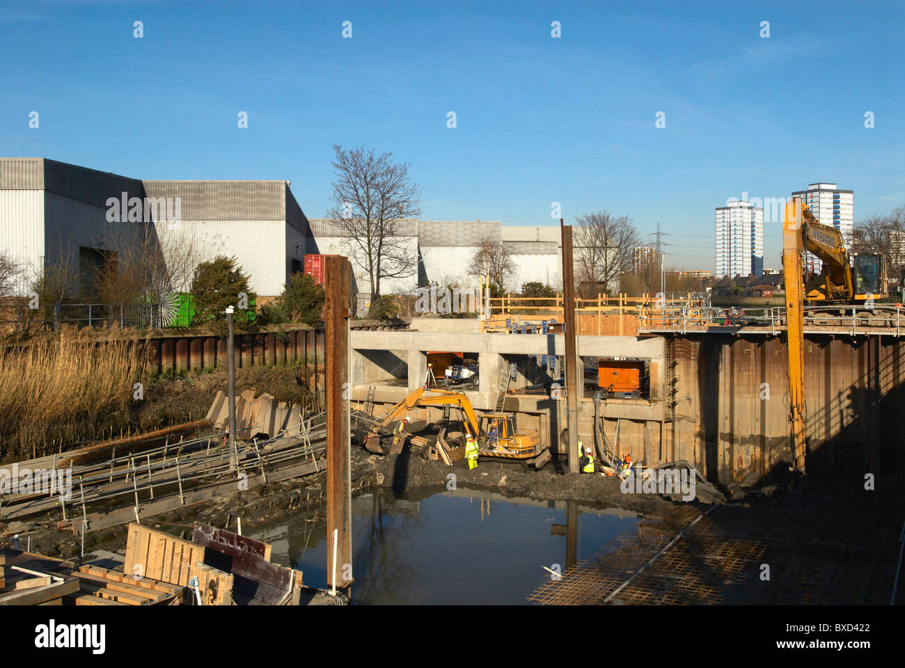 Rigenerazione del canale di accesso al Parco Olimpico di Londra Regno Unito 2008 Foto Stock